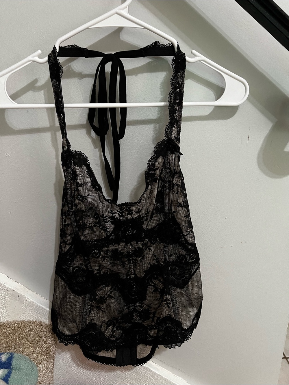 Victoria's Secret Black Lace Halter Teddy